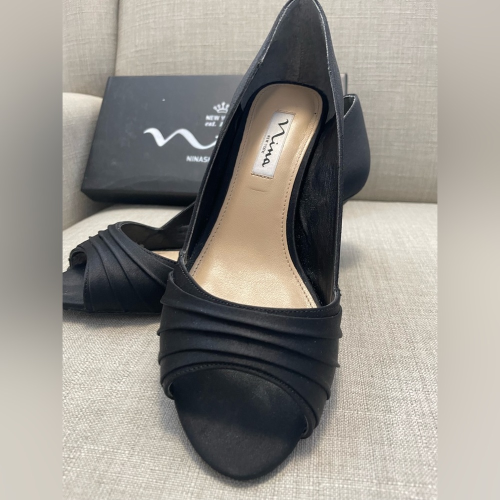 Nina Black Low Heel Open Toe Stiletto